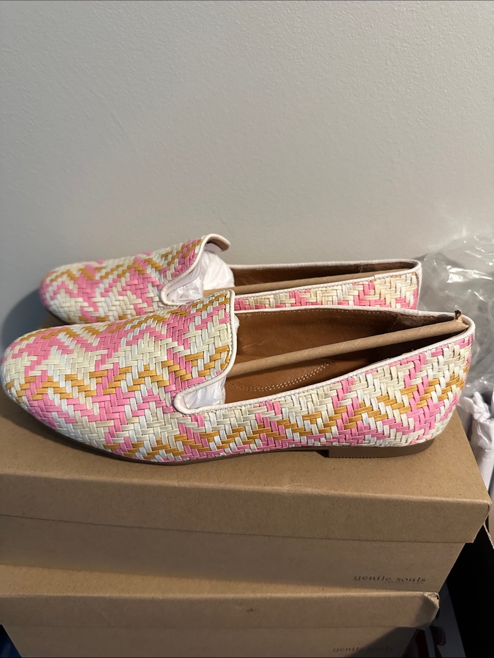 gentle souls Pink, Cream & Tan Woven Slip-On Flats
